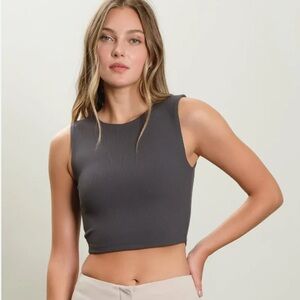 Kittenish Ribbed Slate Gray Cropped Tank Top Women’s Size S